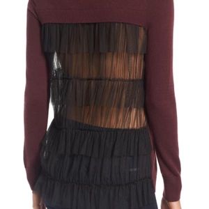 Chelsea 28 Burgundy Tulle-Backed Sweater XS